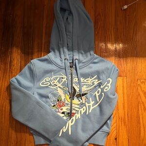 Ed Hardy Light Blue Graphic Zip Hoodie